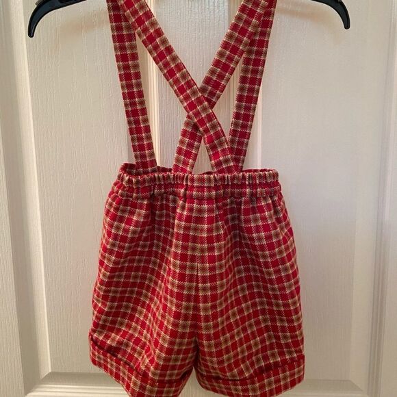 Karpi Ba'sico Baby Plaid Wool Blend Shorts with Suspenders Red Gold Size 30 Mos - Picture 6 of 8